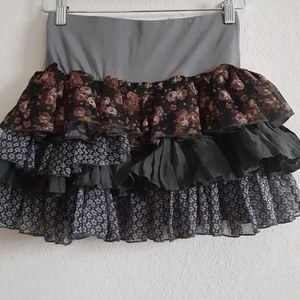 S Cecico Gray Ruffle Patchwork Mini Skirt